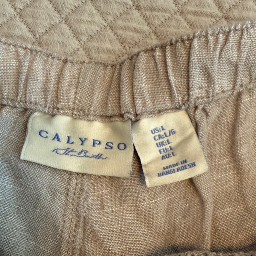 Calypso St. Barth Light Gray Wide Leg Linen Pants - Picture 3 of 3